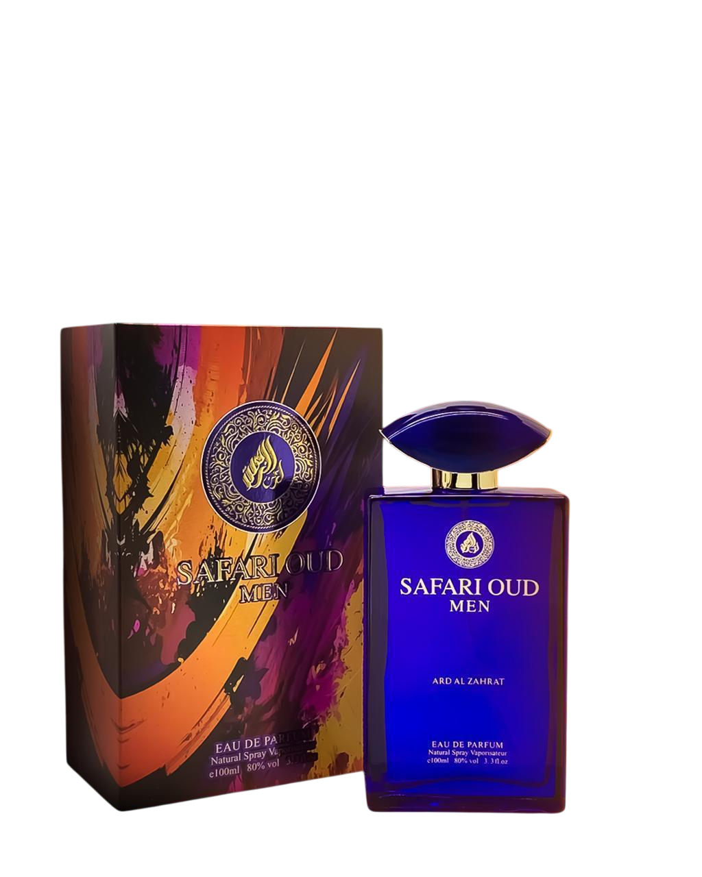 Safari Oud perfume for men , this bottle and packaging on a white background