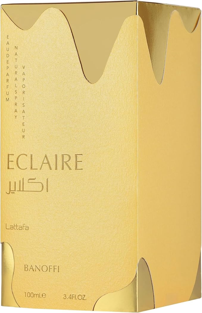 Gold Eclaire perfume packaging with Lattafa branding