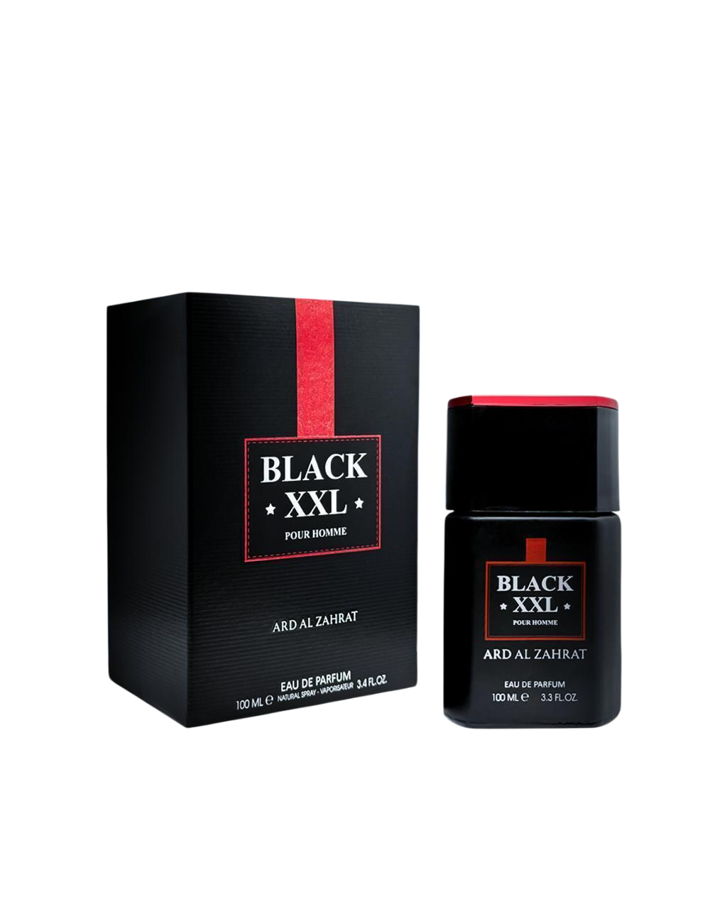 Ard Al Zahrat Black XXL perfume bottle and packaging on a white background