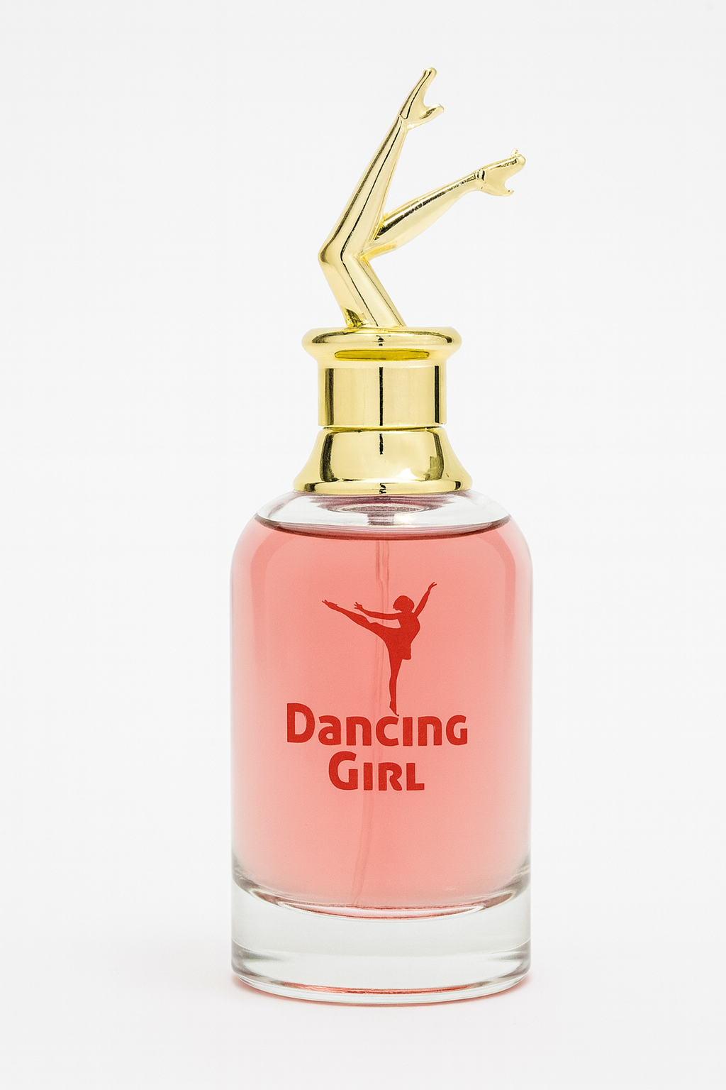 Perfume bottle labeled 'Dancing Girl' with a gold cap on a white background