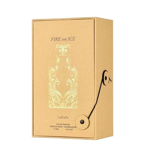 Latta perfume box with 'Fire on Ice' design on a beige background