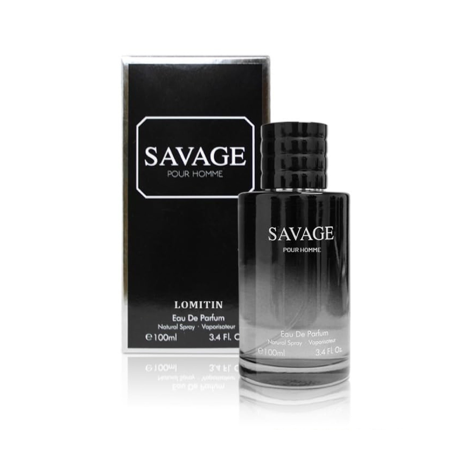 Savage pour homme perfume bottle and packaging on a white background