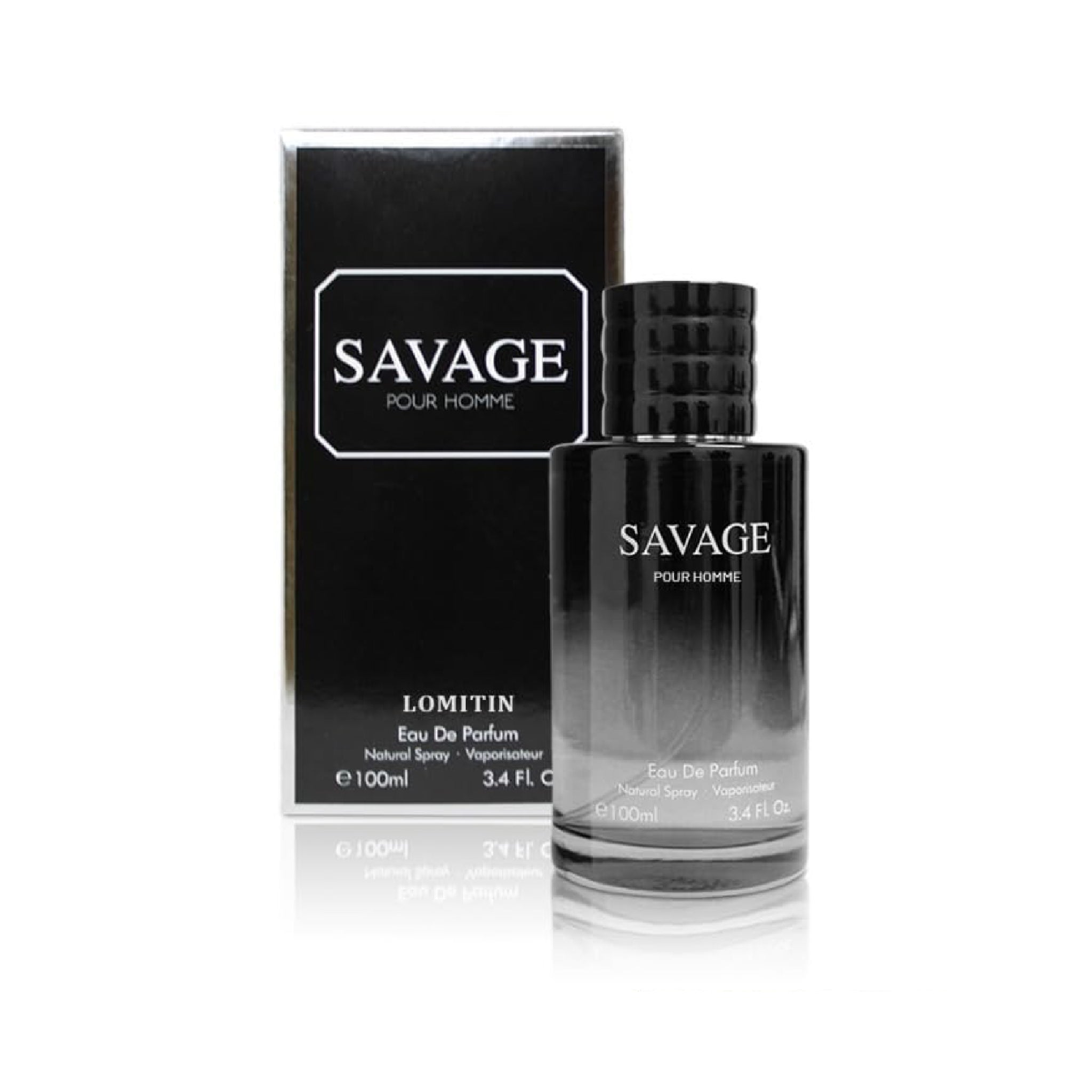 Savage pour homme perfume bottle and packaging on a white background