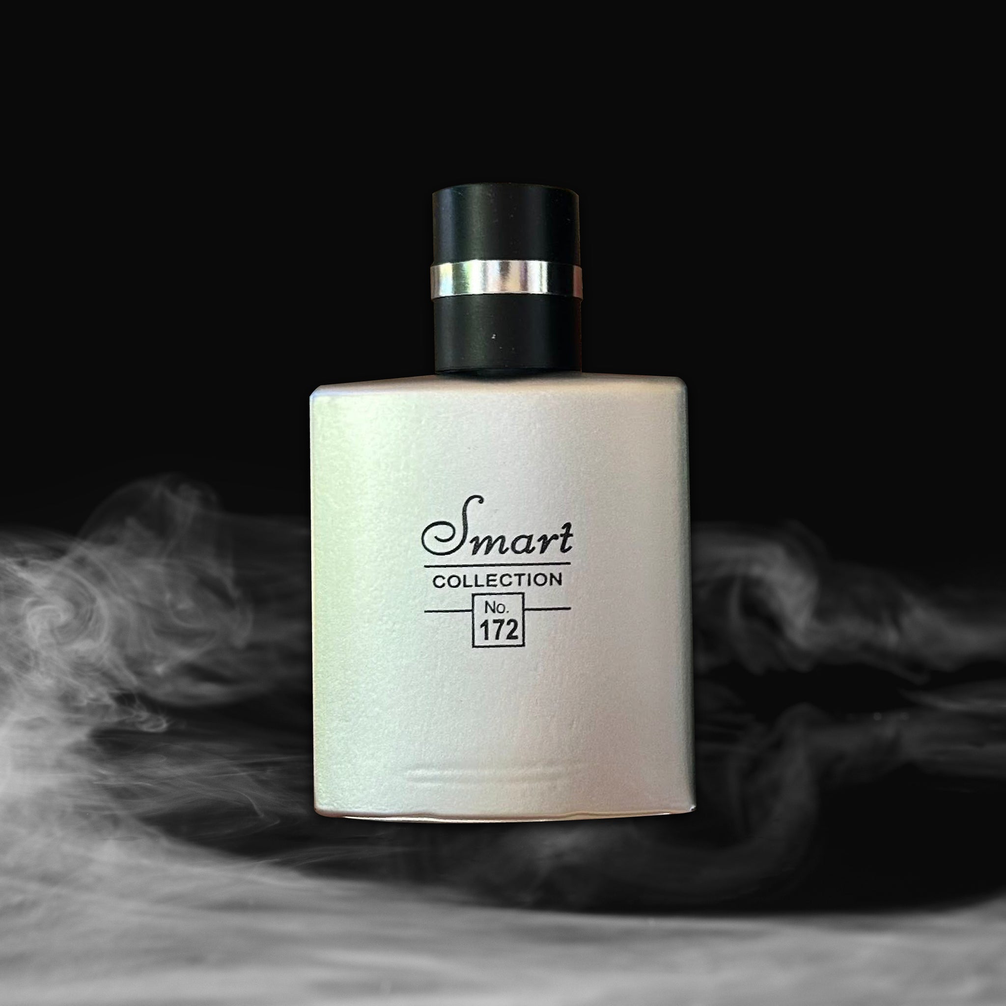 Perfume bottle labeled 'Smart Collection No. 172' with smoke effect on a dark background
