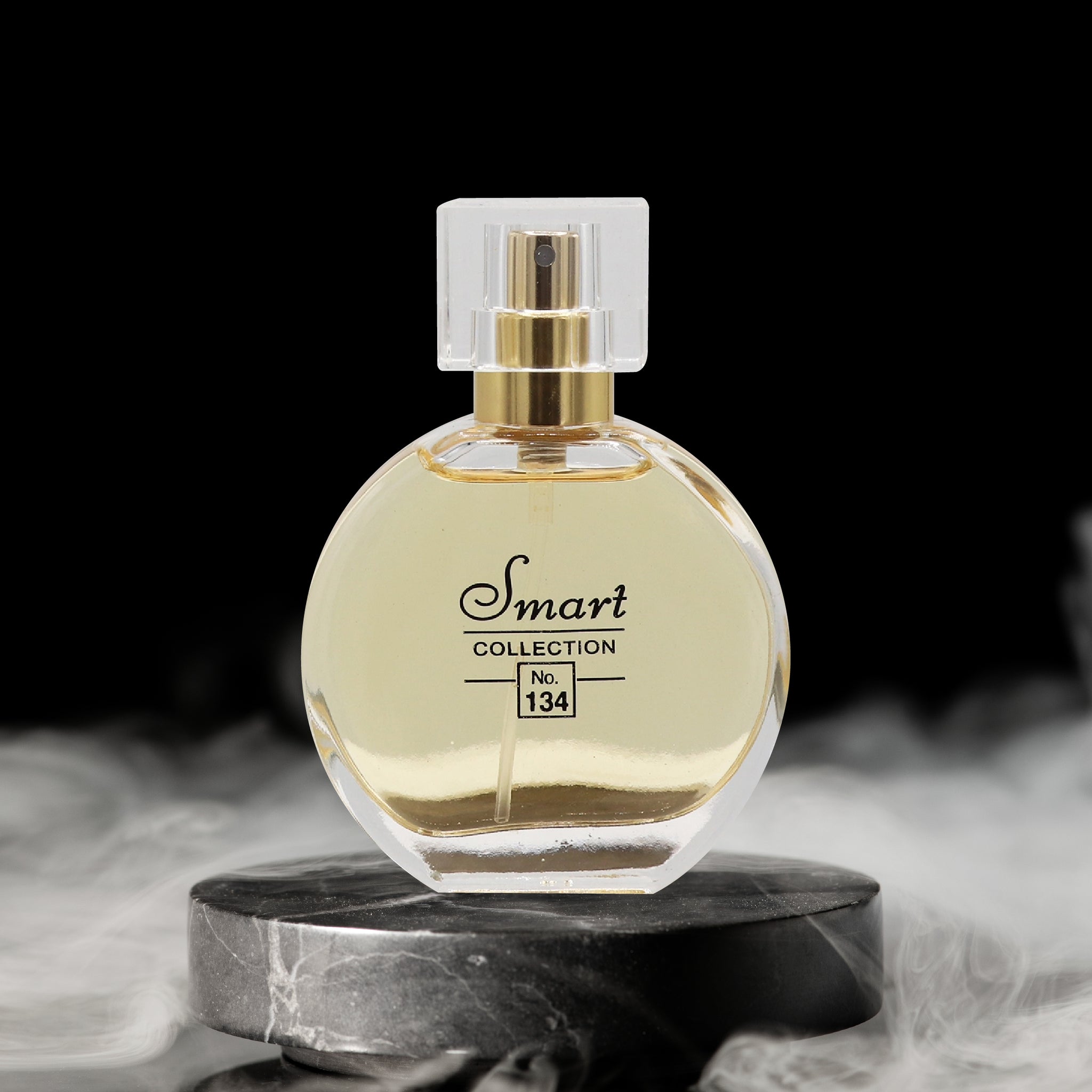 Perfume bottle labeled 'Smart Collection No. 134' on a dark background
