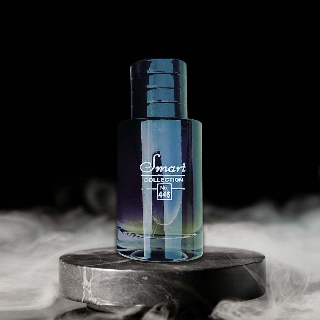 Blue bottle labeled 'Smart Collection' on a dark background