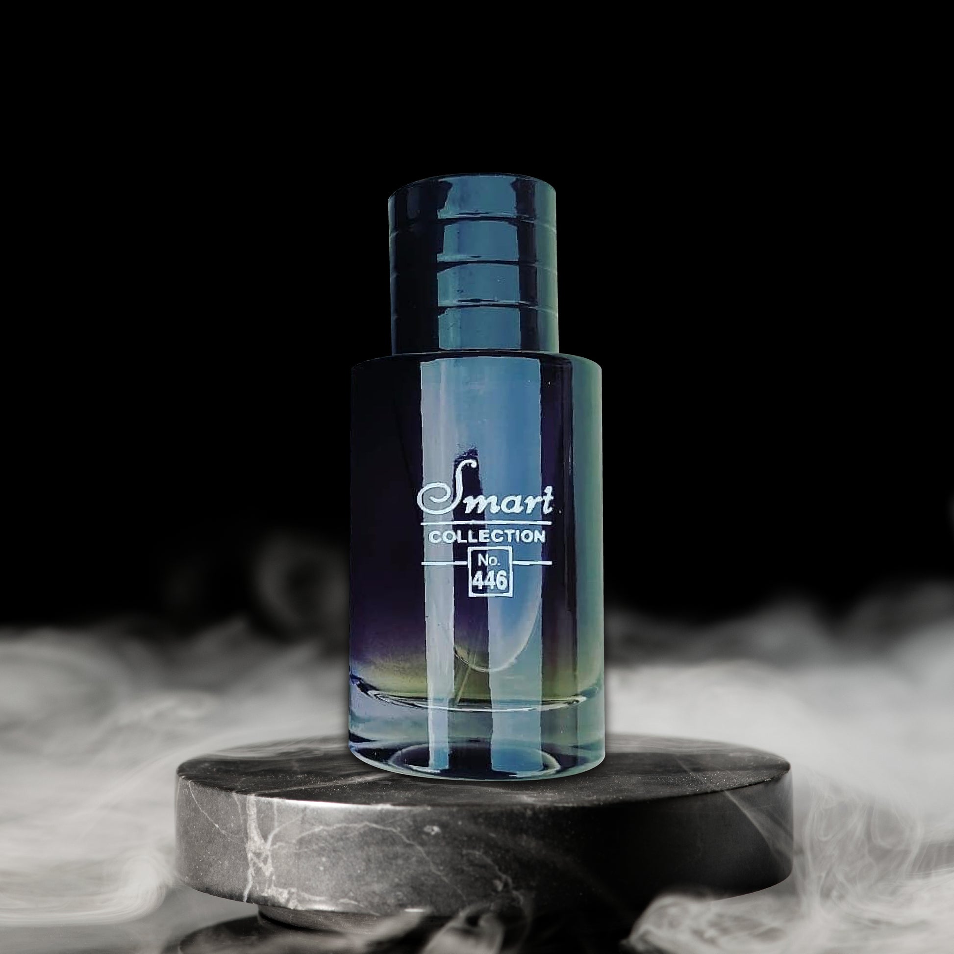 Blue bottle labeled 'Smart Collection' on a dark background