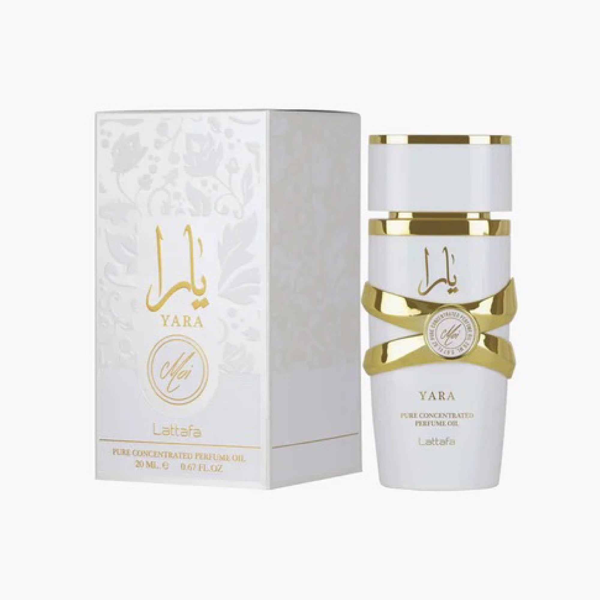 Yara perfume bottle and packaging on a white background