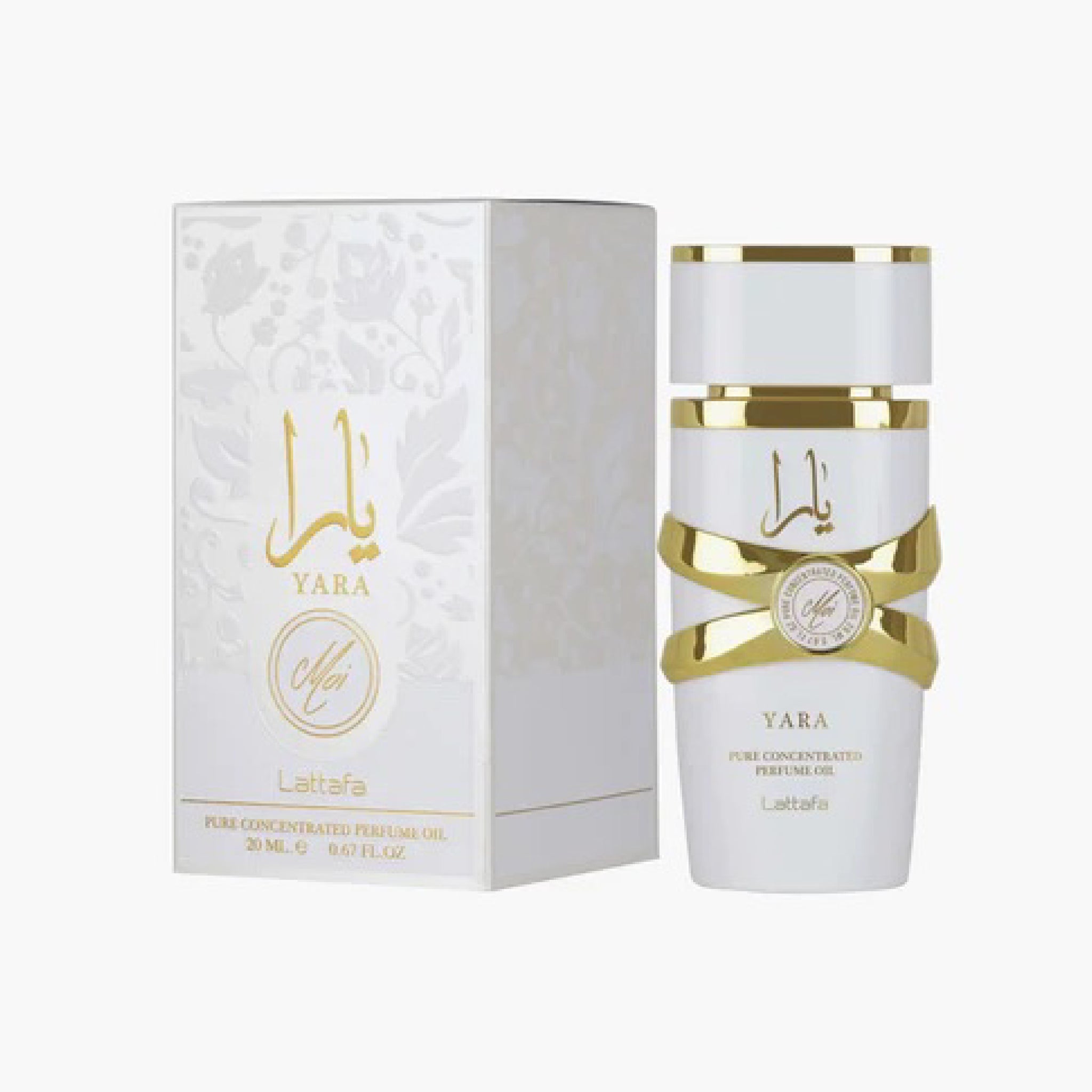Yara perfume bottle and packaging on a white background