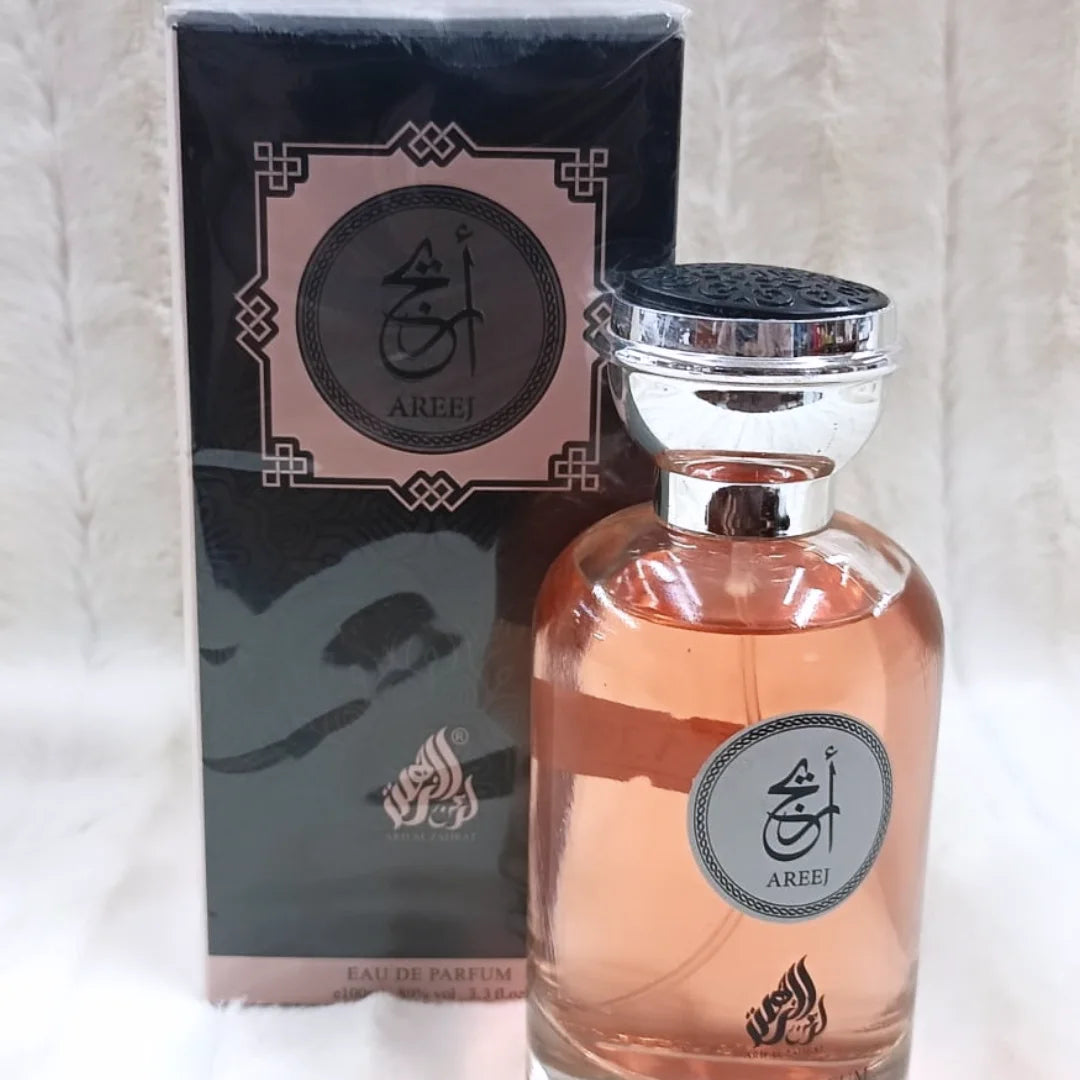 Areej perfume bottle and packaging on a light background
