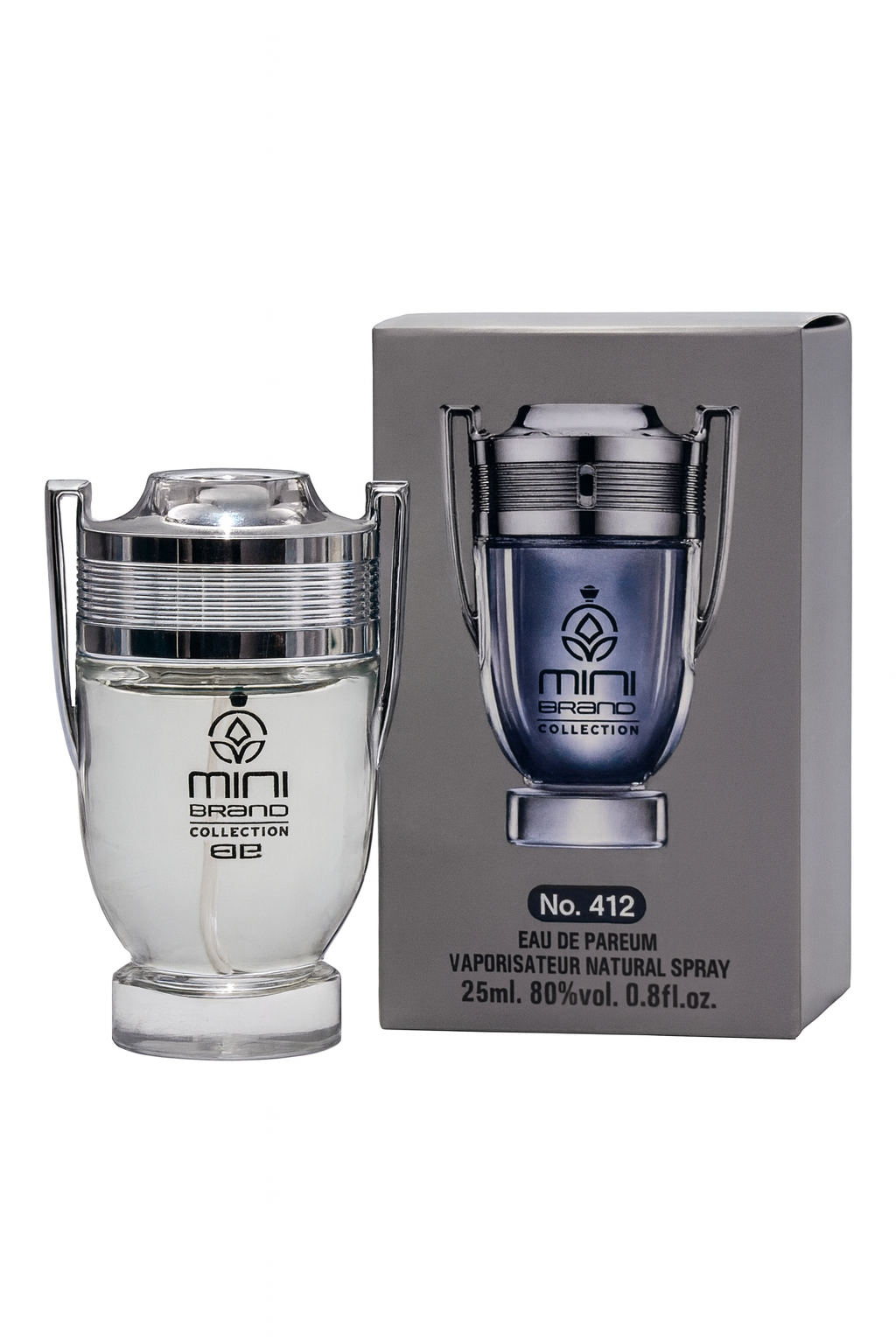 Two perfume bottles with their packaging on a white background