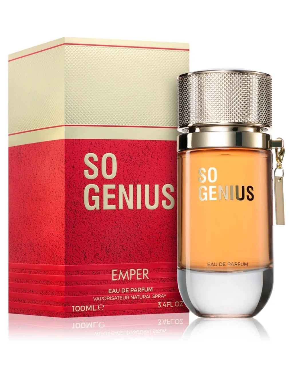 Emper 'So Genius' perfume bottle and packaging on a white background
